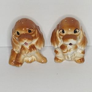Vintage Salt & Pepper Shaker Set 2 Puppies Dog Cocker Spaniels Stamped Japan 50s
